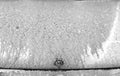 Extremely dirty car rear window in black and white.