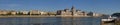 Extremely extensive panorama of Budapest. Danube wharf, Hungarian parliament and Gellert Hill on the right. Hungary. Royalty Free Stock Photo