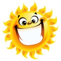 Extremely happy cartoon yellow sun excited character smiling