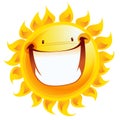 Extremely happy yellow smiling sun cartoon excited character