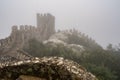 Extremely heavy, thick fog at the Moorish Castle in Sintra, Portugal. This is a UNESCO World Heritage Site