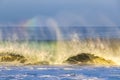 Extremely high huge waves with rainbow in Puerto Escondido Mexico