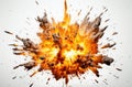 Extremely hot fiery explosion with sparks and smoke, against white background Royalty Free Stock Photo