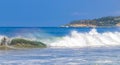 Extremely huge big surfer waves at beach Puerto Escondido Mexico Royalty Free Stock Photo