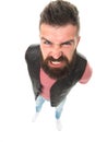 Extremely mad. Man aggressive face expression stand white background. Stressful day. Stressful male life. Aggressive mad Royalty Free Stock Photo