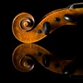 Extremely old scratched violin pegbox and scroll, Royalty Free Stock Photo