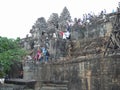 Extremely steep staircase at Phnom Bakheng, Angkor, at year 2008. Since the stair was replaced by decent wooden one with railing o