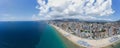 Extremely wide angle panoramic aerial photo of the city of Benidorm in Spain showing a panoramic drone view of the whole of Royalty Free Stock Photo