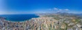 Extremely wide angle panoramic aerial photo of the city of Benidorm in Spain showing a panoramic drone view of the whole of Royalty Free Stock Photo