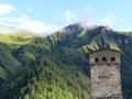 Extremity of a medieval defensive tower in the mountains in Georgia.