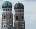 Two belated gothic twin towers of the Frauenkirche of Munich in Germany. Royalty Free Stock Photo