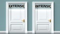Extrinsic and intrinsic as a choice - pictured as words Extrinsic, intrinsic on doors to show that Extrinsic and intrinsic are