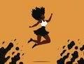 An exuberant black woman jumps for joy celebrating her recent success.. AI generation