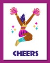 Exuberant cheerleader jumping with pom-poms vector illustration Royalty Free Stock Photo