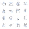 Exultant New Year line icons collection. Celebratory, Joyful, Festive, Resolutions, Optimistic, Cheerful, Rejuvenating