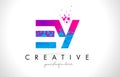 EY E Y Letter Logo with Shattered Broken Blue Pink Texture Design Vector.