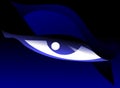 Eye with anger look on blue background