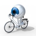 Eye with arms and legs riding a bycicle