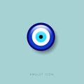 Eye bead icon. Amulet protect against the evil eye glossy button. Lucky talisman.