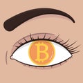 Female eye with bitcoin icon sign payment symbol in a close-up view. Royalty Free Stock Photo