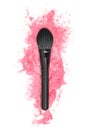 Eye brush and pink powder splash on a white background.  Beauty and makeup concept Royalty Free Stock Photo