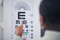 Eye care, medical and chart for a vision test for prescription lens glasses in an optometry clinic. Ophthalmology