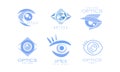 Eye Care Optics Logos Collection, Kids Clinic or Ophthalmology Cabinet Badges Vector Illustration