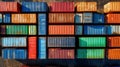 Dynamic aerial view of vibrant shipping containers showcasing global trade and logistics efficiency Royalty Free Stock Photo