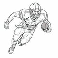 Eye-catching American Football Player Running Ball Line Drawing Royalty Free Stock Photo