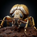 Eye-catching Beetle Photo On Dark Wood - Zbrush Style With Shiny Eyes