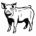 Eye-catching Black And White Pig Illustration In Wpa Style