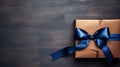 Eye-catching Blue Gift Box With Brown Ribbon For Father\'s Day