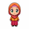 Cute cartoon girl with hijab, wearing colorful outfit, big eyes Royalty Free Stock Photo