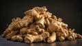 Aromatic Root Ginger Heap on Dark Backdrop