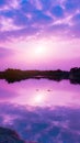 Eye-catching, Dramatic, Purple color Sunset, Color Reflection Lake Water, Royalty Free Stock Photo