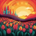 Sunrise Tulip Garden A Vibrant Graphic Design