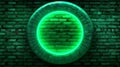 Eye-catching green neon circle on textured brick background