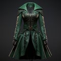 Eye-catching Green Women\'s Coat With Futuristic Victorian And Marvel Comics Style