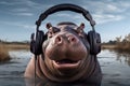 Eye-catching Hippo headphones. Generate Ai