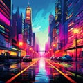 Eye-catching illustration with urban neon theme