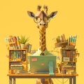 Intellectual Giraffe in a Library Royalty Free Stock Photo