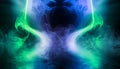 abstract background, colorful smoke of blue and green color in the form of a skull and monster Royalty Free Stock Photo