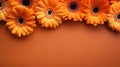 Eye-catching Orange Gerber Daisies On Wooden Background