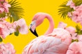 Eye Catching Pink Flamingo in Yellow Setting, AI Generated