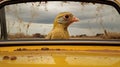Eye-catching Post-apocalyptic Bird Sitting Behind Car Windshield