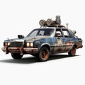 Eye-catching Post-apocalyptic Marauder Car Adrift On White Background