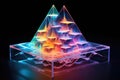 An eye-catching pyramid made of plastic in various vibrant colors placed on a sleek black backdrop, Holographic Projections of a Royalty Free Stock Photo