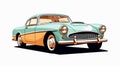 Eye-catching Retro Car Cartoon Illustration In Light Teal And Amber