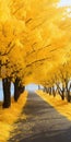 Eye-catching Solarized Yellow Trees Along Ocean Sidewalk