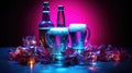 Neon-Lit Beer Glasses and Bottles